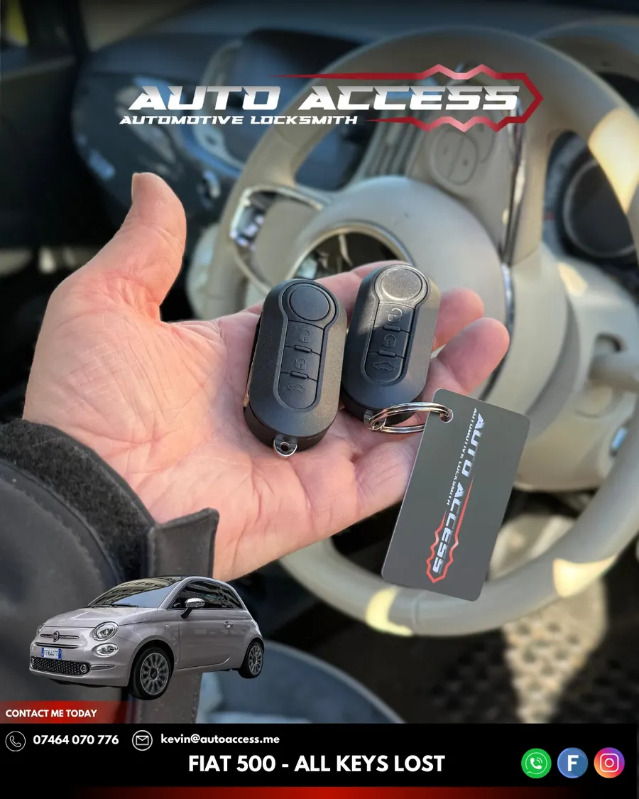 Fiat 500 all keys lost replacement flip keys cut and programmed on site by Auto Access in Sunderland, North East