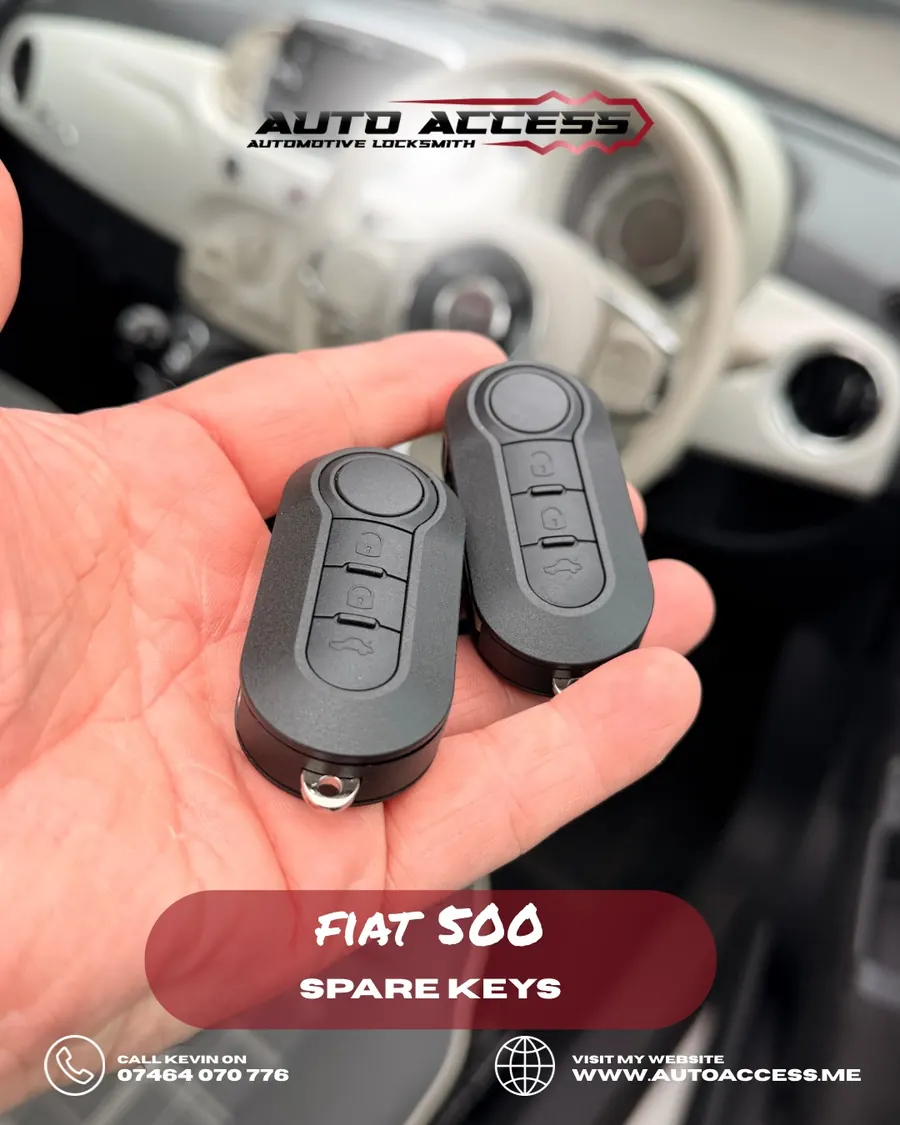 Fiat 500 two spare flip keys cut and programmed on site by Auto Access in Durham, North East