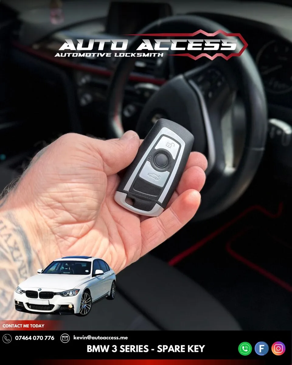 BMW 3 Series spare key cut and programmed by Auto Access auto locksmith in Whitley Bay, North Tyneside