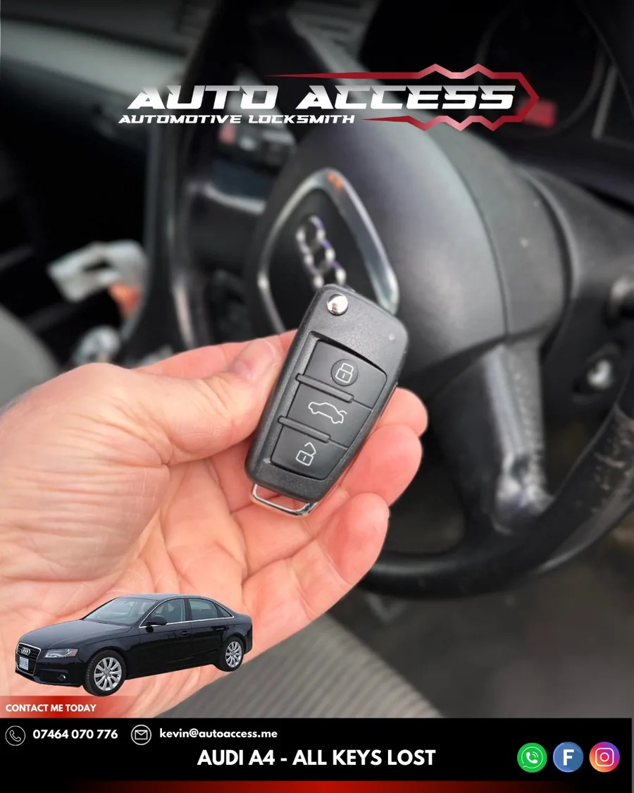 Audi A4 all keys lost replacement flip key cut and programmed by Auto Access in Newton Aycliffe, North East