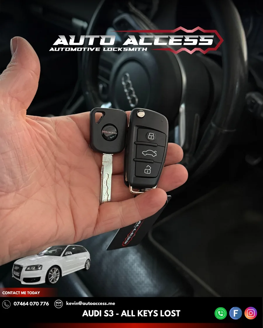 Audi S3 all keys lost replacement flip key cut and programmed by Auto Access in South Tyneside, North East