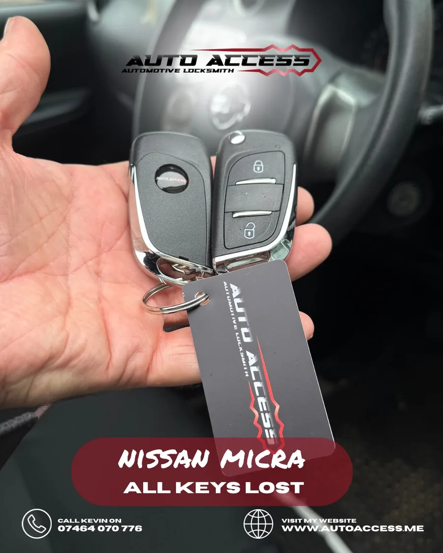 Nissan Micra all keys lost replacement flip keys cut and programmed by Auto Access in Whitley Bay, North East