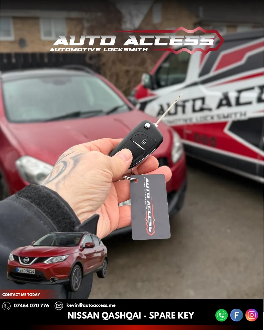 Nissan Qashqai spare flip key cut and programmed by Auto Access in Billingham, North East