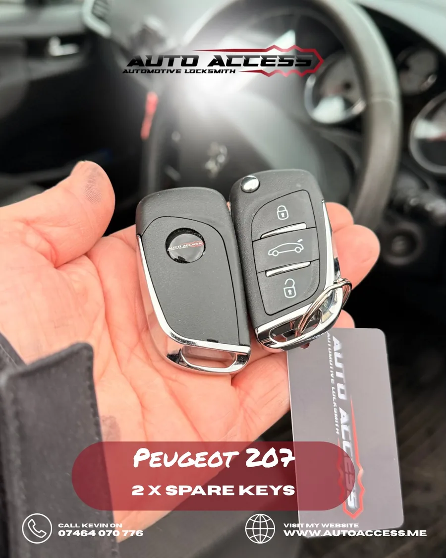 Peugeot 207 two spare flip keys cut and programmed by Auto Access in Gateshead, North East
