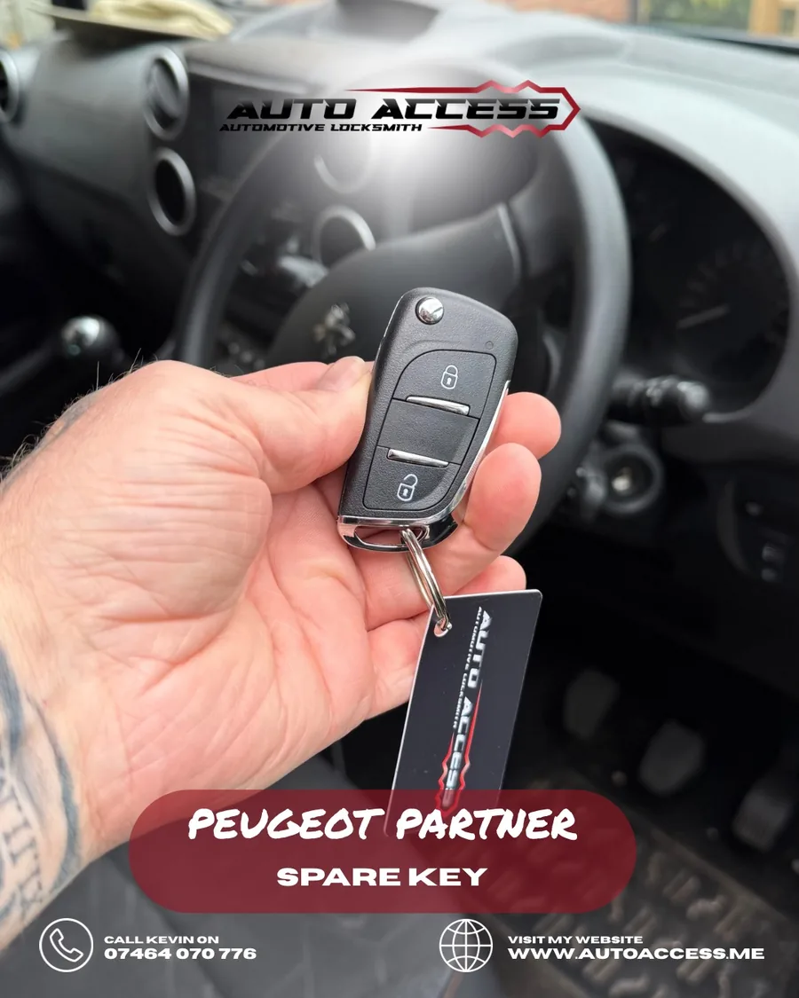 Peugeot Partner spare flip key cut and programmed on site by Auto Access in Durham, North East